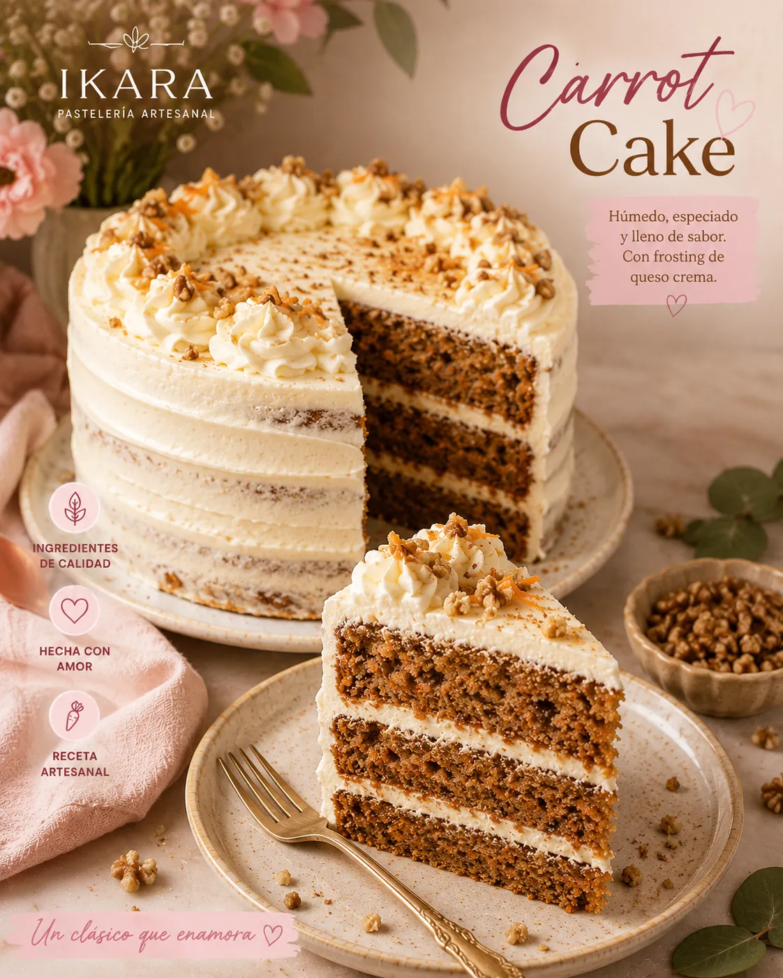 Carrot cake con frosting de queso crema
