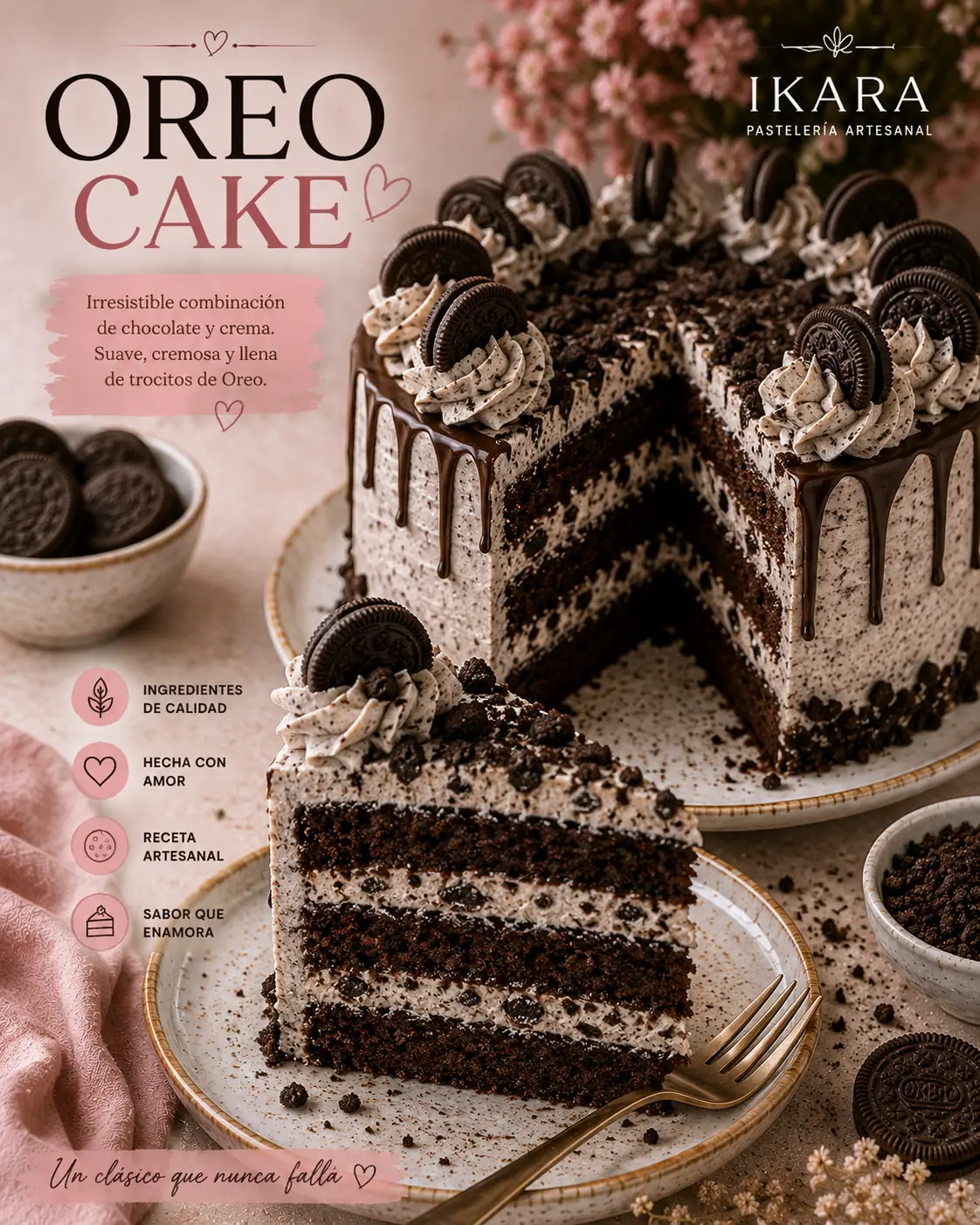 Oreo cake con capas de chocolate